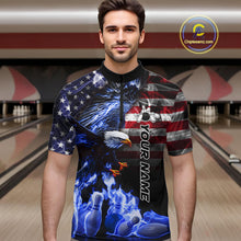 Load image into Gallery viewer, Smoke American Flag Eagle Blue Flame Bowling Shirts for Men Custom patriotic Team Bowling jerseys NQS10868