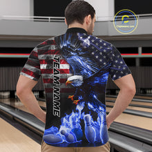 Load image into Gallery viewer, Smoke American Flag Eagle Blue Flame Bowling Shirts for Men Custom patriotic Team Bowling jerseys NQS10868