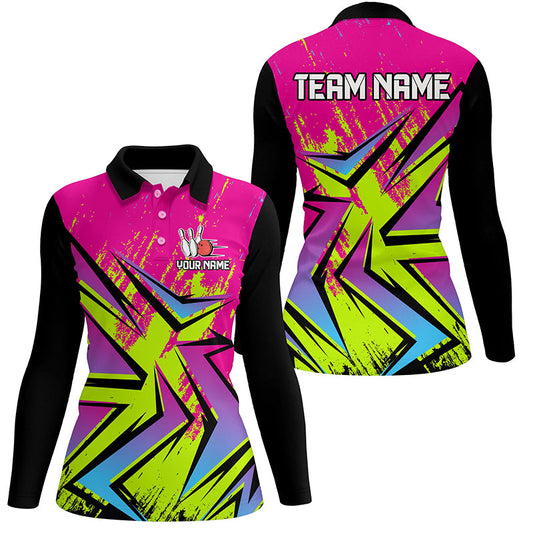 Colorful Bowling Polo, Quarter Zip Shirts For Women Custom Bowling Team Jersey, Gift For Bowlers NQS8921