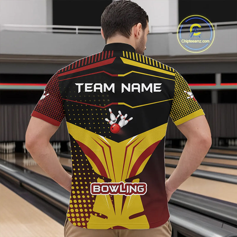Yellow and Red pattern Bowling shirts For Men Custom Team Bowling Jerseys, Gift For Bowler NQS11243