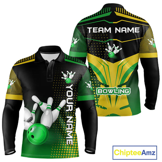 Yellow and Green pattern Bowling shirts For Men Custom Team Bowling Jerseys, Gift For Bowler NQS11244