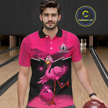 Load image into Gallery viewer, Funny Pink Flamingo Bowling Polo, 1/4 zip shirts for Men Custom Flamingo Team bowling outfit NQS11248