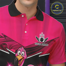 Load image into Gallery viewer, Funny Pink Flamingo Bowling Polo, 1/4 zip shirts for Men Custom Flamingo Team bowling outfit NQS11248