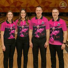 Load image into Gallery viewer, Funny Pink Flamingo Bowling Polo, 1/4 zip shirts for Men Custom Flamingo Team bowling outfit NQS11248