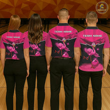Load image into Gallery viewer, Funny Pink Flamingo Bowling Polo, 1/4 zip shirts for Men Custom Flamingo Team bowling outfit NQS11248