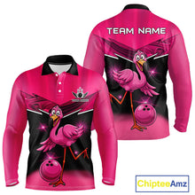 Load image into Gallery viewer, Funny Pink Flamingo Bowling Polo, 1/4 zip shirts for Men Custom Flamingo Team bowling outfit NQS11248