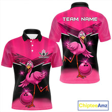 Load image into Gallery viewer, Funny Pink Flamingo Bowling Polo, 1/4 zip shirts for Men Custom Flamingo Team bowling outfit NQS11248