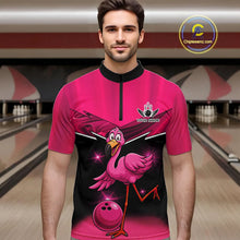 Load image into Gallery viewer, Funny Pink Flamingo Bowling Polo, 1/4 zip shirts for Men Custom Flamingo Team bowling outfit NQS11248