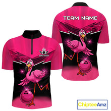 Load image into Gallery viewer, Funny Pink Flamingo Bowling Polo, 1/4 zip shirts for Men Custom Flamingo Team bowling outfit NQS11248
