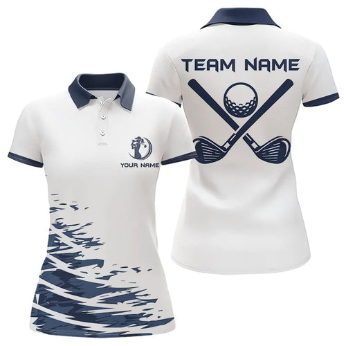 Blue and White Women golf polo shirts custom golf attire for ladies, personalized golf gifts NQS9376