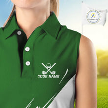 Load image into Gallery viewer, Women sleeveless polo shirt White and Green Shamrock custom St Patrick's Day team golf shirts NQS11639