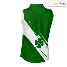 Load image into Gallery viewer, Women sleeveless polo shirt White and Green Shamrock custom St Patrick's Day team golf shirts NQS11639