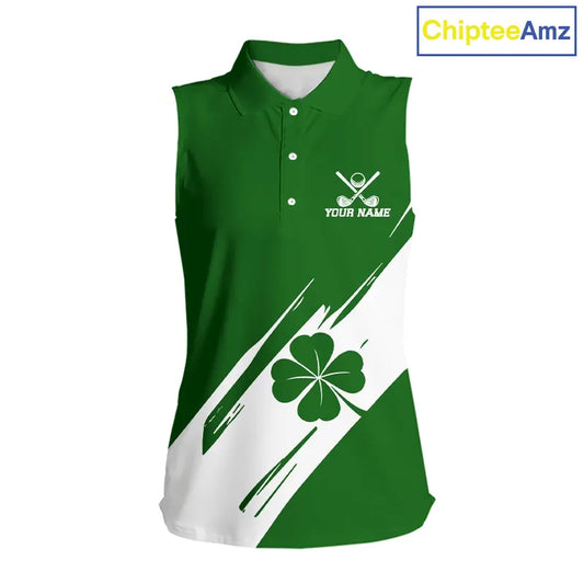 Women sleeveless polo shirt White and Green Shamrock custom St Patrick's Day team golf shirts NQS11639