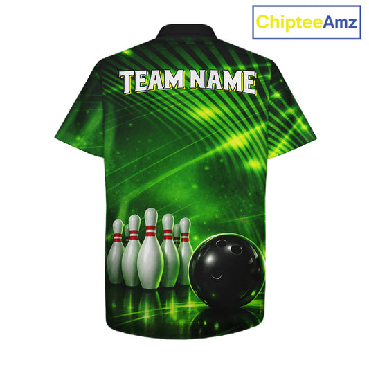 Green Light Bowling Hawaiian Shirt Custom Bowling Team Button-up shirt, Gift For Bowlers NQS11737