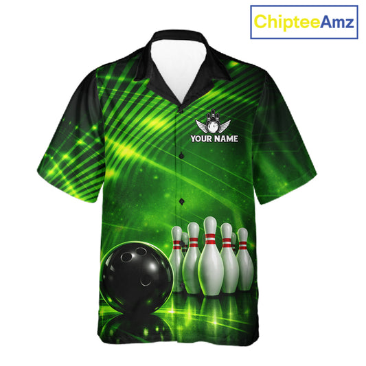 Green Light Bowling Hawaiian Shirt Custom Bowling Team Button-up shirt, Gift For Bowlers NQS11737