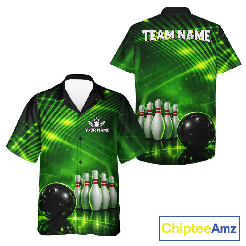Green Light Bowling Hawaiian Shirt Custom Bowling Team Button-up shirt, Gift For Bowlers NQS11737