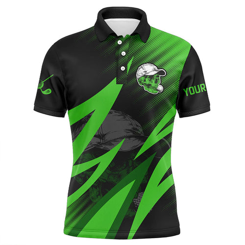 Black and green golf skull Mens golf polo shirt custom golf outfits men, cool golf gifts NQS7463