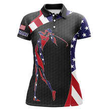 Load image into Gallery viewer, Personalized American flag patriot golf black Womens golf polo shirts custom name golf gifts NQS5447