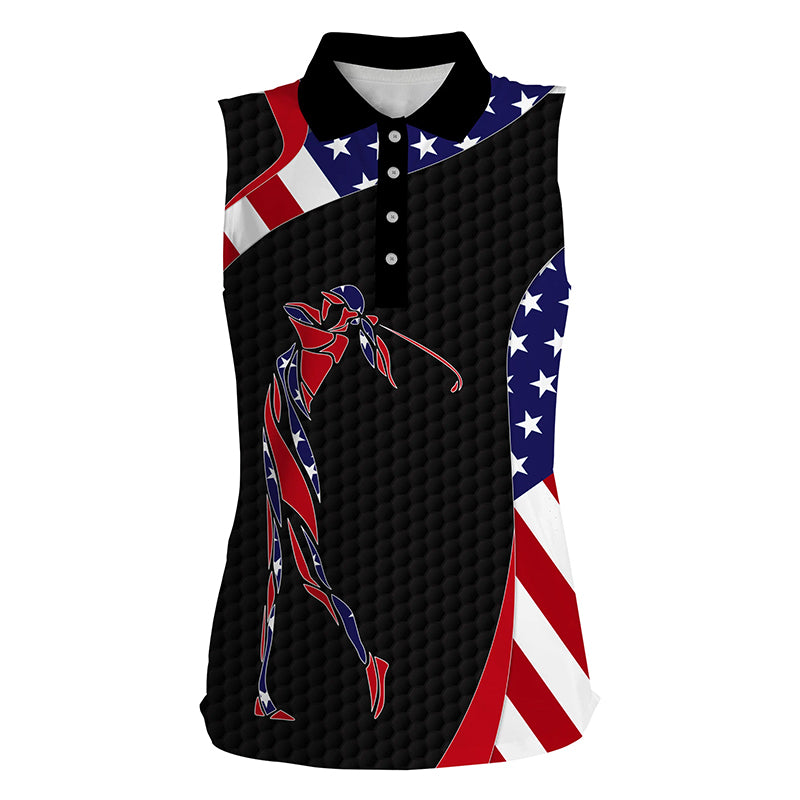American flag patriot golf black Womens sleeveless polo shirts - golf gifts for women NQS5447