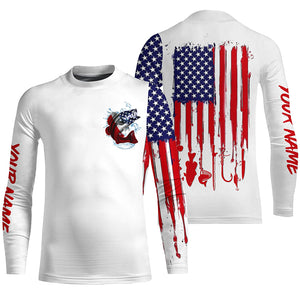 American flag Largemouth Bass fishing personalized patriotic UV Protection Fishing Shirts for mens NQS5457