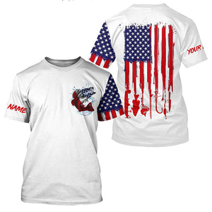 American flag Largemouth Bass fishing personalized patriotic UV Protection Fishing Shirts for mens NQS5457