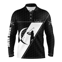 Load image into Gallery viewer, Black &amp; white golf polo shirts custom name golf clubs mens golf tops NQS3465