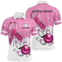 Load image into Gallery viewer, Pink ribbon glitter Bowling Shirts For Men Custom team bowling jerseys, breast cancer bowling shirts NQS8251