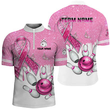 Load image into Gallery viewer, Pink ribbon glitter Bowling Shirts For Men Custom team bowling jerseys, breast cancer bowling shirts NQS8251