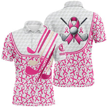 Load image into Gallery viewer, Personalized pink ribbons pattern golf clubs polo shirt for men custom breast cancer golf shirts NQS8459