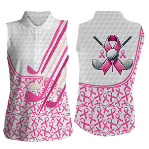 Pink ribbons pattern golf clubs Women Sleeveless polo shirt, breast cancer awareness golf shirts NQS8459