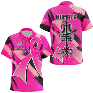 Pink ribbons Breast Cancer Kid disc golf polo shirts custom team breast cancer frisbee golf jersey NQS8702