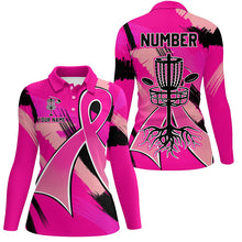 Load image into Gallery viewer, Pink ribbons Breast Cancer Womens disc golf polo shirt custom team breast cancer frisbee golf jersey NQS8702