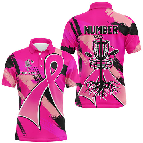 Pink ribbons Breast Cancer Mens disc golf polo shirt custom team breast cancer frisbee golf jersey NQS8702