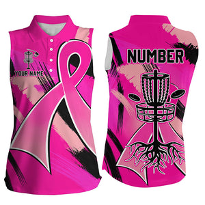 Pink ribbons Breast Cancer Womens sleeveless polo shirt custom team breast cancer frisbee golf jersey NQS8702