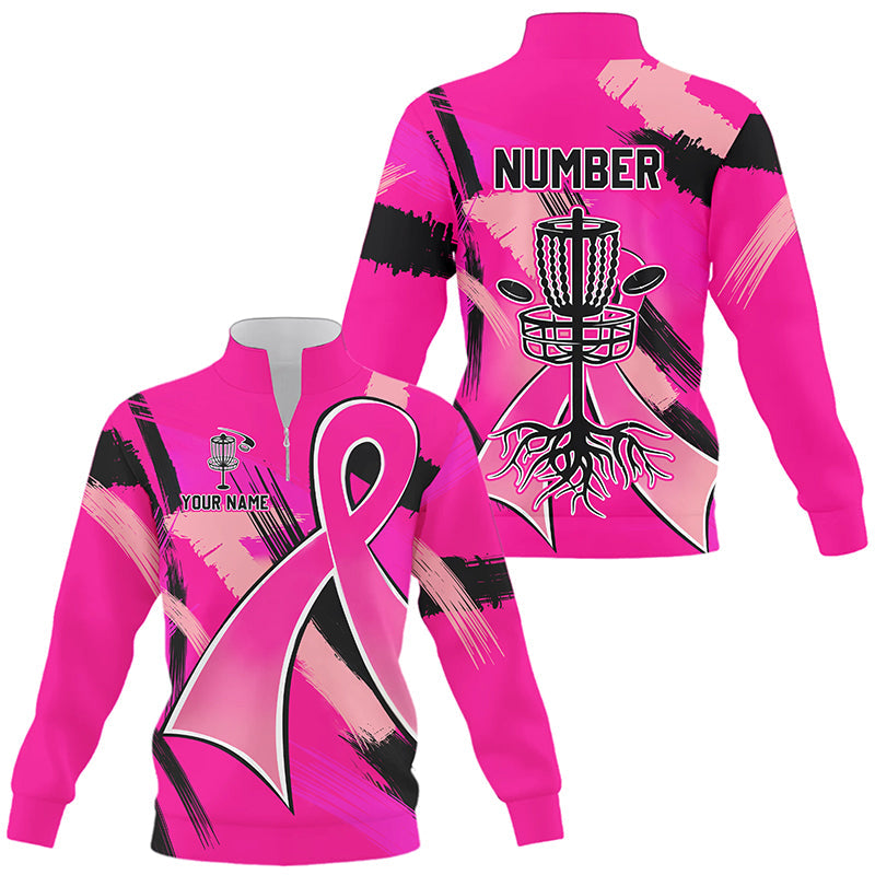 Pink ribbons Breast Cancer Quarter zip golf sweatshirt custom team breast cancer frisbee golf sweater NQS8702