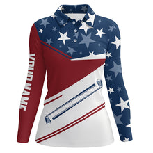 Load image into Gallery viewer, Red, white and blue American Flag Women golf polo shirt custom patriotic golf outfit for women NQS8707