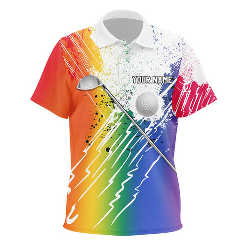 Rainbow grunge pattern Kid golf polo shirts custom golf ball clubs golf clothes for Kid NQS8708