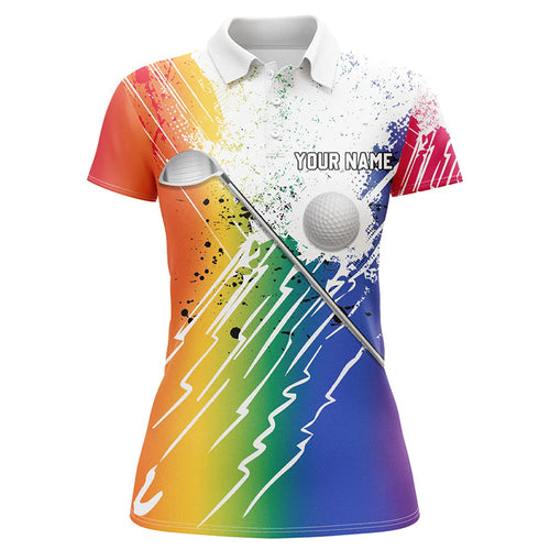 Rainbow grunge pattern Women golf polo shirt custom golf ball clubs golf clothes for ladies NQS8708