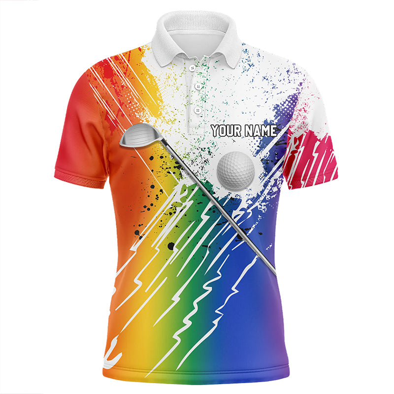 Rainbow grunge pattern Mens golf polo shirts custom golf ball clubs golf clothes for men NQS8708