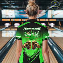 Load image into Gallery viewer, Bowling Beer Black and Green Bowling Polo, 1/4 Quarter zip shirts Custom Women Team Bowling jerseys NQS10874