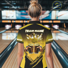 Load image into Gallery viewer, Bowling Beer Black and Yellow Bowling Polo, 1/4 Quarter zip shirts Custom Women Team Bowling jerseys NQS10875