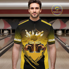 Load image into Gallery viewer, Bowling Beer Black and Yellow Bowling Polo, 1/4 Quarter zip shirts Custom Mens Team Bowling jerseys NQS10875