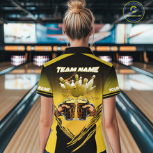 Load image into Gallery viewer, Bowling Beer Black and Yellow Bowling Polo, 1/4 Quarter zip shirts Custom Women Team Bowling jerseys NQS10875