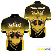 Load image into Gallery viewer, Bowling Beer Black and Yellow Bowling Polo, 1/4 Quarter zip shirts Custom Mens Team Bowling jerseys NQS10875