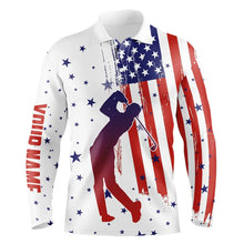 Load image into Gallery viewer, Red, White and Blue American Flag Mens Golf Polo Shirts custom patriotic golf tops for men golf gifts NQS9168