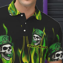 Load image into Gallery viewer, Green Flame clover skull St Patrick&#39;s Day Mens bowling shirts Custom Lucky Bowling Team Jerseys NQS9379