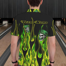 Load image into Gallery viewer, Green Flame clover skull St Patrick&#39;s Day Mens bowling shirts Custom Lucky Bowling Team Jerseys NQS9379