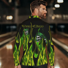Load image into Gallery viewer, Green Flame clover skull St Patrick&#39;s Day Mens bowling shirts Custom Lucky Bowling Team Jerseys NQS9379