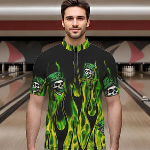 Green Flame clover skull St Patrick's Day Mens bowling shirts Custom Lucky Bowling Team Jerseys NQS9379