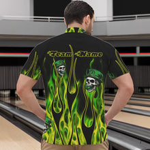 Load image into Gallery viewer, Green Flame clover skull St Patrick&#39;s Day Mens bowling shirts Custom Lucky Bowling Team Jerseys NQS9379